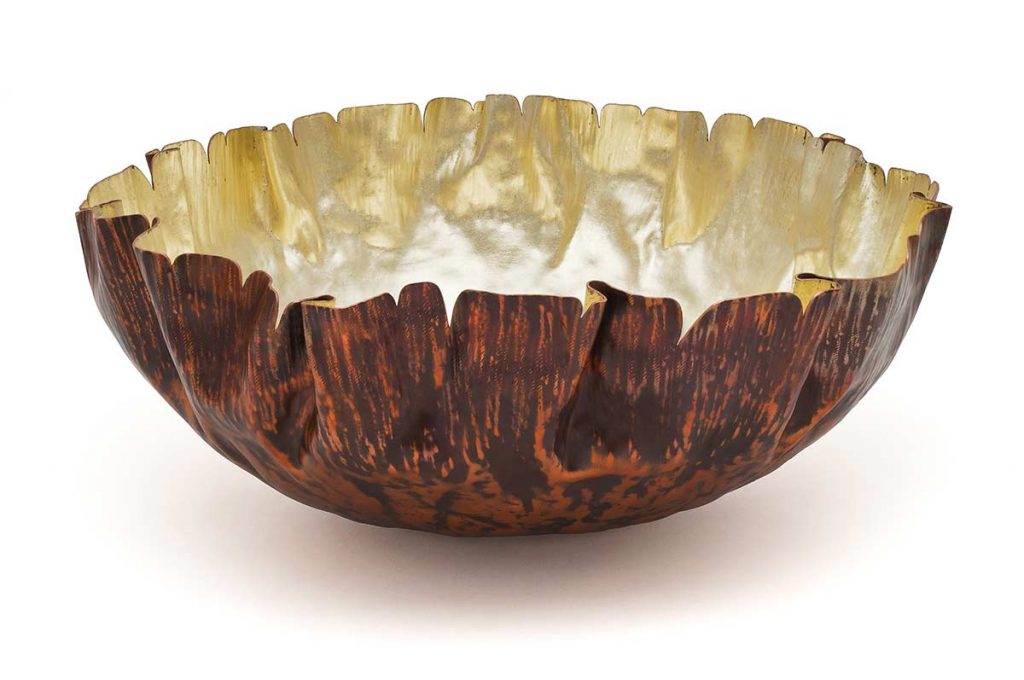 Folded Bowl, copper, 18ct green gold